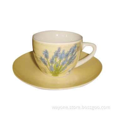 90cc Lavender Motif Coffee Cup and Saucer in Printing Gift Box, Ideal for Gift and Promotion